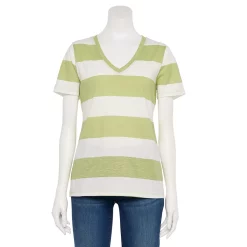 Women's Tall Sonoma Goods For Life® Everyday V-Neck Tee -Sonoma Store 5686285 Lime Rugby Stripe