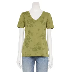 Women's Tall Sonoma Goods For Life® Everyday V-Neck Tee -Sonoma Store 5686285 Olive Floral