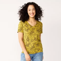 Women's Tall Sonoma Goods For Life® Everyday V-Neck Tee -Sonoma Store 5686285 Olive Ornate Floral