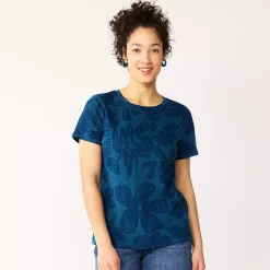 Women's Tall Sonoma Goods For Life® Essential Crewneck Tee -Sonoma Store 5686288 Navy Tropical Floral