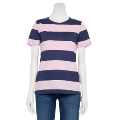Women's Tall Sonoma Goods For Life® Essential Crewneck Tee -Sonoma Store 5686288 Purp Navy Rugby Stripe