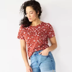 Women's Tall Sonoma Goods For Life® Essential Crewneck Tee -Sonoma Store 5686288 Rust Sun Trees