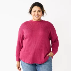 Plus Size Sonoma Goods For Life® Mockneck Waffle Top -Sonoma Store 5686673 Sangria