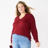 Plus Size Sonoma Goods For Life® Smocked Sleeve V-Neck Top -Sonoma Store 5689960 Maroon
