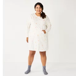 Plus Size Sonoma Goods For Life® 2-pc. Long Sleeve Crewneck Sleepshirt & Socks Set -Sonoma Store 5690616 Ivory Starry