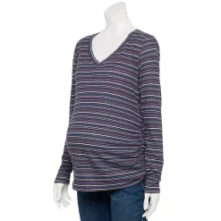Maternity Sonoma Goods For Life® Essential Long Sleeve V-Neck Tee -Sonoma Store 5691532 Navy Stripe
