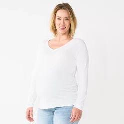 Maternity Sonoma Goods For Life® Essential Long Sleeve V-Neck Tee -Sonoma Store 5691532 White