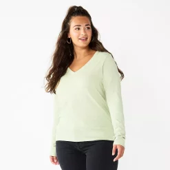 Petite Sonoma Goods For Life® Everyday Long Sleeve V-Neck Top -Sonoma Store 5705363 Mint Green