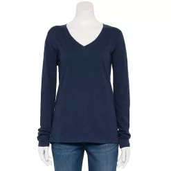 Petite Sonoma Goods For Life® Everyday Long Sleeve V-Neck Top -Sonoma Store 5705363 Navy