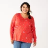 Plus Size Sonoma Goods For Life® Favorite Long Sleeve V-Neck Tee -Sonoma Store 5705505 Red Floral