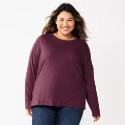 Plus Size Sonoma Goods For Life® Everyday Crewneck Long Sleeve Top -Sonoma Store 5714078 Berry