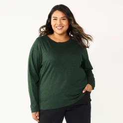 Plus Size Sonoma Goods For Life® Everyday Crewneck Long Sleeve Top -Sonoma Store 5714078 Dark Green Shine