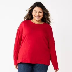 Plus Size Sonoma Goods For Life® Everyday Crewneck Long Sleeve Top -Sonoma Store 5714078 Inviting Red