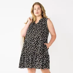 Women's Sonoma Goods For Life® Tiered Sleeveless Dress -Sonoma Store 5746171 Black Floral