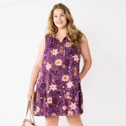 Women's Sonoma Goods For Life® Tiered Sleeveless Dress -Sonoma Store 5746171 Plum Floral
