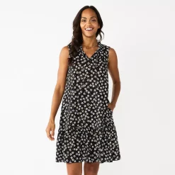 Petite Sonoma Goods For Life® Tiered Sleeveless Dress -Sonoma Store 5746247 Black Floral