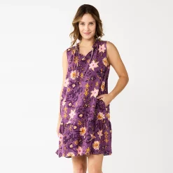 Petite Sonoma Goods For Life® Tiered Sleeveless Dress -Sonoma Store 5746247 Plum Floral