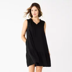 Women's Sonoma Goods For Life® Tiered Sleeveless Dress -Sonoma Store 5748599 Pitch Black