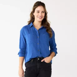 Women's Sonoma Goods For Life® Relaxed Button Down Shirt -Sonoma Store 5763233 Blue Gauze