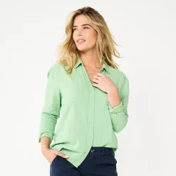 Women's Sonoma Goods For Life® Relaxed Button Down Shirt -Sonoma Store 5763233 Green Gauze