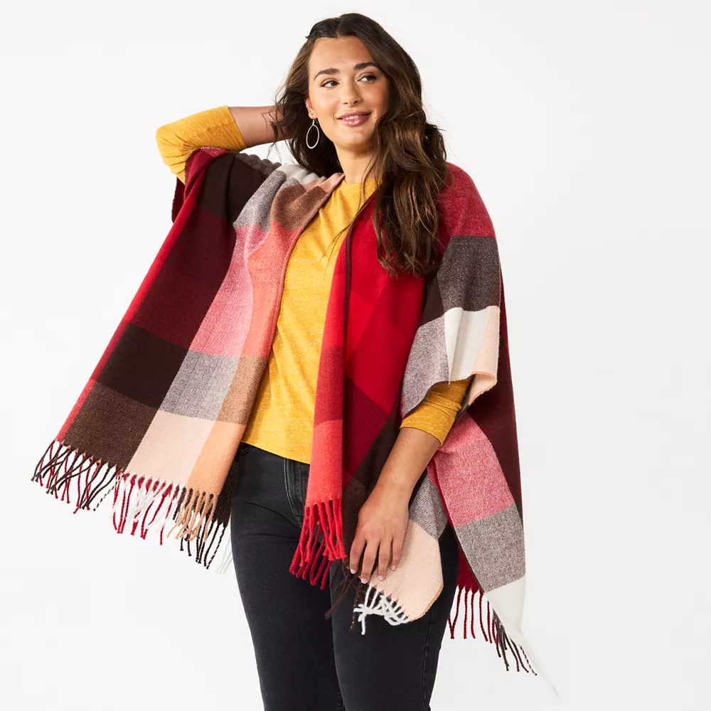 Women's Sonoma Goods For Life® Spokane Plaid Topper With Fringe 4 Women's Sonoma Goods For Life® Spokane Plaid Topper With Fringe - Image 2