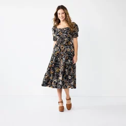 Women's Sonoma Goods For Life® Smocked Tiered Midi Dress 10 Women's Sonoma Goods For Life® Smocked Tiered Midi Dress -Sonoma Store 5804206 Black Floral