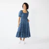 Women's Sonoma Goods For Life® Smocked Tiered Midi Dress -Sonoma Store 5804206 Slate Blue Floral