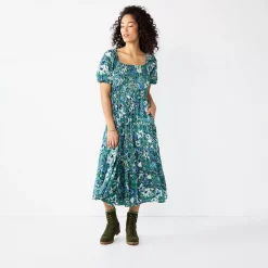 Women's Sonoma Goods For Life® Smocked Tiered Midi Dress 9 Women's Sonoma Goods For Life® Smocked Tiered Midi Dress -Sonoma Store 5804206 Teal Floral