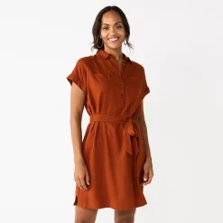 Women's Sonoma Goods For Life® Henley Shirt Dress 10 Women's Sonoma Goods For Life® Henley Shirt Dress -Sonoma Store 5804278 Brown Chili