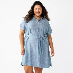 Plus Size Sonoma Goods For Life® Henley Shirt Dress -Sonoma Store 5805994 Blue