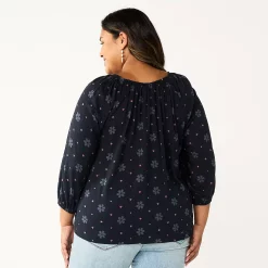 Plus Size Sonoma Goods For Life® Three Quarter Sleeve Top -Sonoma Store 5806763 ALT