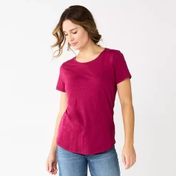 Women's Sonoma Goods For Life® Short Sleeve Curved Hem Crewneck Tee -Sonoma Store 5815853 Magenta