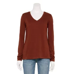 Women's Sonoma Goods For Life® Everyday Adaptive & Easy Dressing V-Neck Long Sleeve Top -Sonoma Store 5816145 Deep Wine
