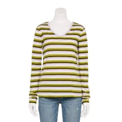Women's Sonoma Goods For Life® Everyday Adaptive & Easy Dressing V-Neck Long Sleeve Top -Sonoma Store 5816145 Green Purple Stripe