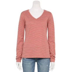 Women's Sonoma Goods For Life® Everyday Adaptive & Easy Dressing V-Neck Long Sleeve Top -Sonoma Store 5816145 Mauve Stripe