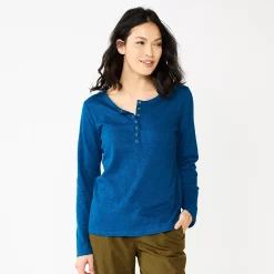 Women's Sonoma Goods For Life® Essential Henley Top -Sonoma Store 5816147 Blue