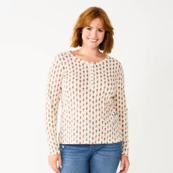 Women's Sonoma Goods For Life® Essential Henley Top -Sonoma Store 5816147 Cream Floral