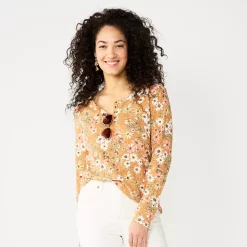 Women's Sonoma Goods For Life® Essential Henley Top -Sonoma Store 5816147 Gold Floral