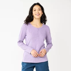 Women's Sonoma Goods For Life® Essential Henley Top -Sonoma Store 5816147 Light Purple