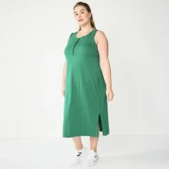 Plus Size Sonoma Goods For Life® Henley Knit Midi Dress -Sonoma Store 5818305 Green