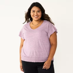 Plus Size Sonoma Goods For Life® Banded Bottom Ruffle Sleeve Top -Sonoma Store 5819597 Plum