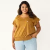 Plus Size Sonoma Goods For Life® Banded Bottom Ruffle Sleeve Top -Sonoma Store 5819597 Yellow Floral