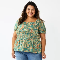 Plus Size Sonoma Goods For Life® Short Sleeve Squareneck Top 12 Plus Size Sonoma Goods For Life® Short Sleeve Squareneck Top -Sonoma Store 5850563 Green Floral