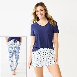 Women's Sonoma Goods For Life® 3-piece Pajama Top, Pajama Shorts & Pajama Pants Sleep Set -Sonoma Store 5879060 Blue Cloudy Dye