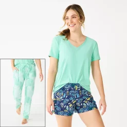 Women's Sonoma Goods For Life® 3-piece Pajama Top, Pajama Shorts & Pajama Pants Sleep Set -Sonoma Store 5879060 Blue Fun Dye
