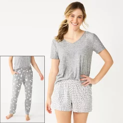 Women's Sonoma Goods For Life® 3-piece Pajama Top, Pajama Shorts & Pajama Pants Sleep Set -Sonoma Store 5879060 Gray Ditsy Stars
