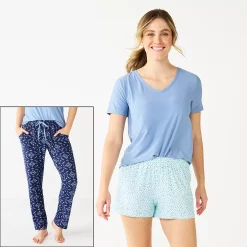 Women's Sonoma Goods For Life® 3-piece Pajama Top, Pajama Shorts & Pajama Pants Sleep Set -Sonoma Store 5879060 Navy Triangle Geo