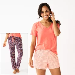 Women's Sonoma Goods For Life® 3-piece Pajama Top, Pajama Shorts & Pajama Pants Sleep Set -Sonoma Store 5879060 Plum Mila Ditsy