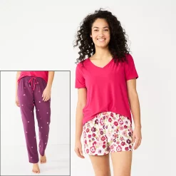Women's Sonoma Goods For Life® 3-piece Pajama Top, Pajama Shorts & Pajama Pants Sleep Set -Sonoma Store 5879060 Purple Alice Floral