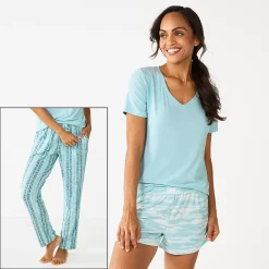 Women's Sonoma Goods For Life® 3-piece Pajama Top, Pajama Shorts & Pajama Pants Sleep Set -Sonoma Store 5879060 Turquoise Dye Stripe